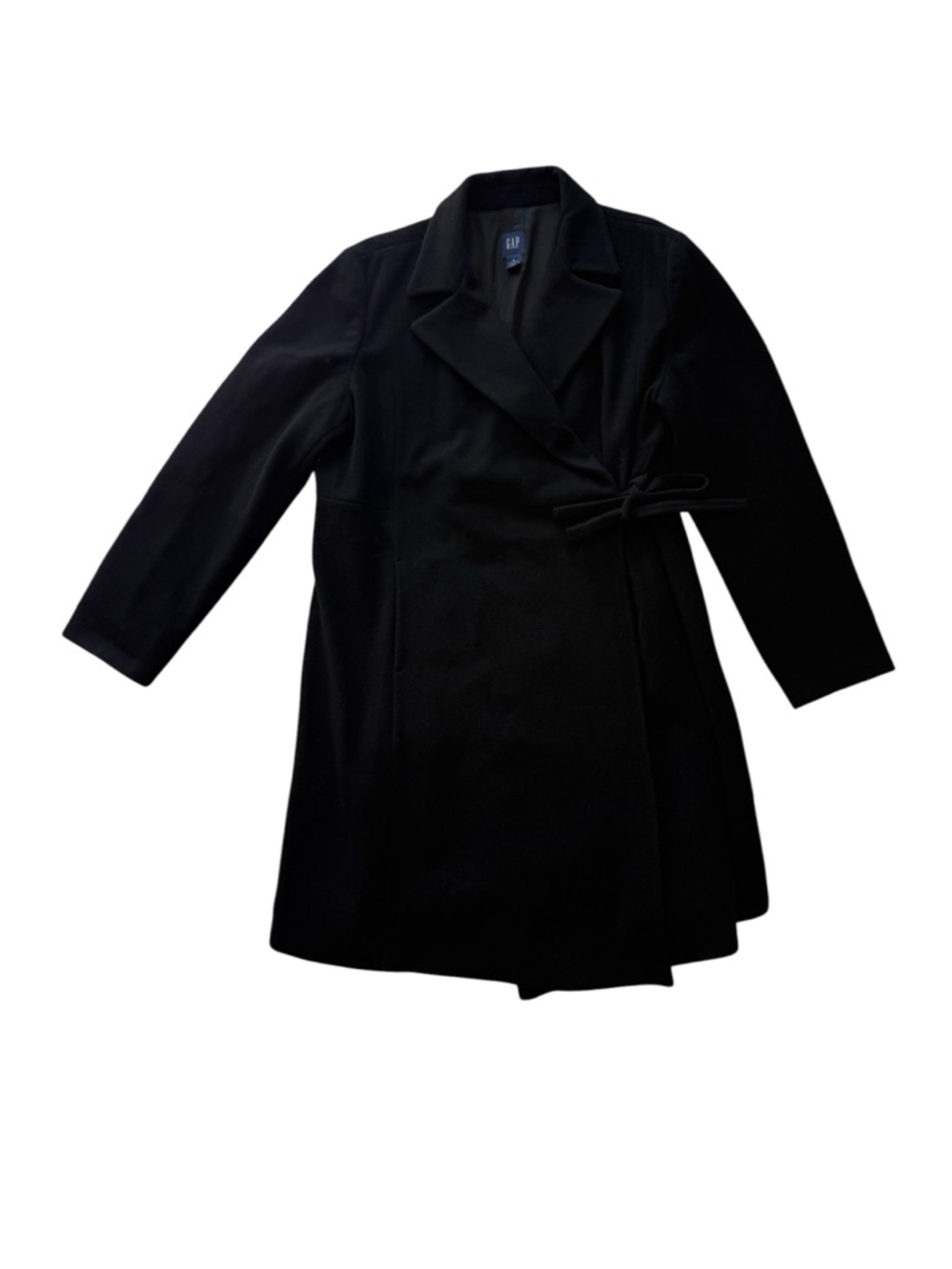 GAP Black Wrap Wool Maternity Coat with Tie Waist